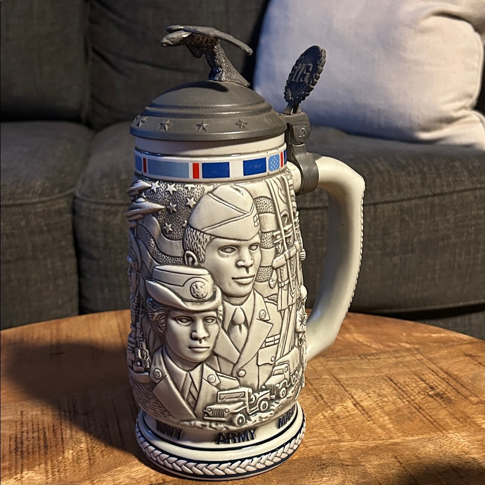 Avon Gray and Blue Ceramic Stein
